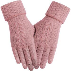 Women's Pink Knit Lined Winter Warm Touch Screen Elastic Stylish Gloves